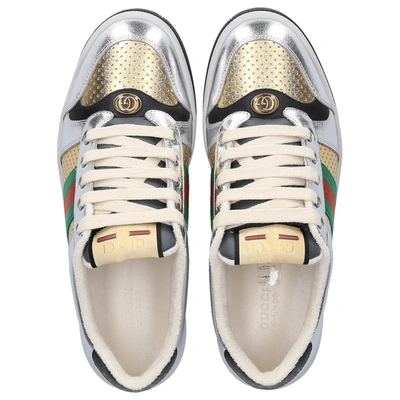 Shop Gucci Low-top Sneakers Screener In Silver