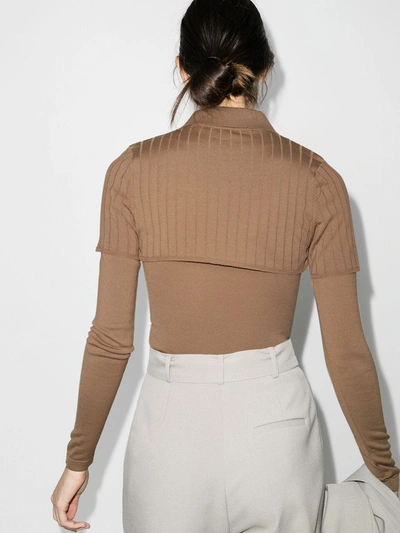 Shop Jacquemus Brown La Maille Albi Cutout Polo Shirt