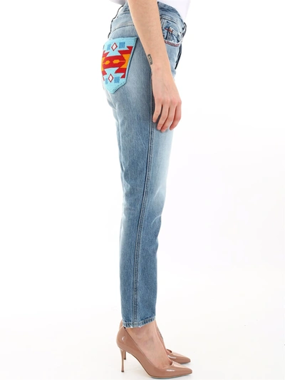 Shop Alanui Denim Embroidered Pocked In Light Blue