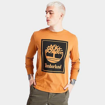 Shop Timberland Stack Logo Long-sleeve T-shirt In Wheat Boot/white Sand