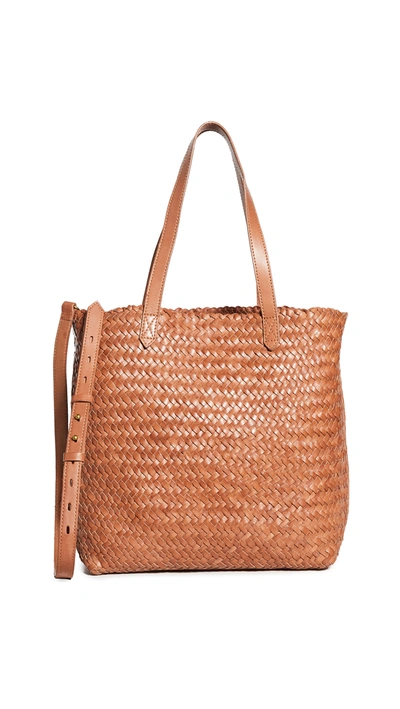 Shop Madewell The Medium Transport Tote: Woven Leather In Burnished Caramel