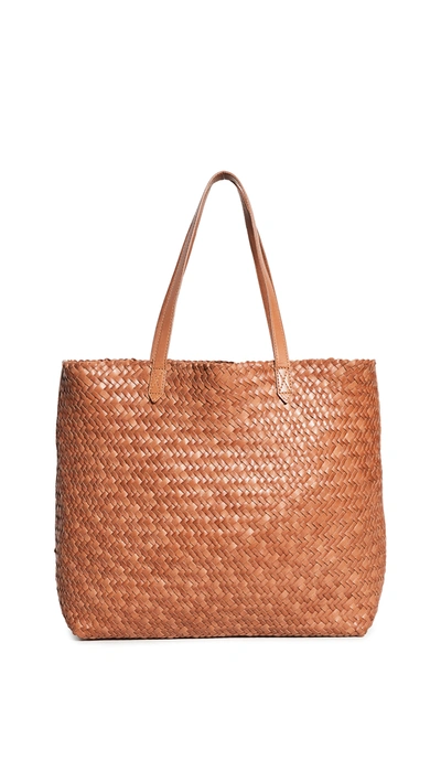 Shop Madewell The Transport Tote: Woven Leather In Burnished Caramel