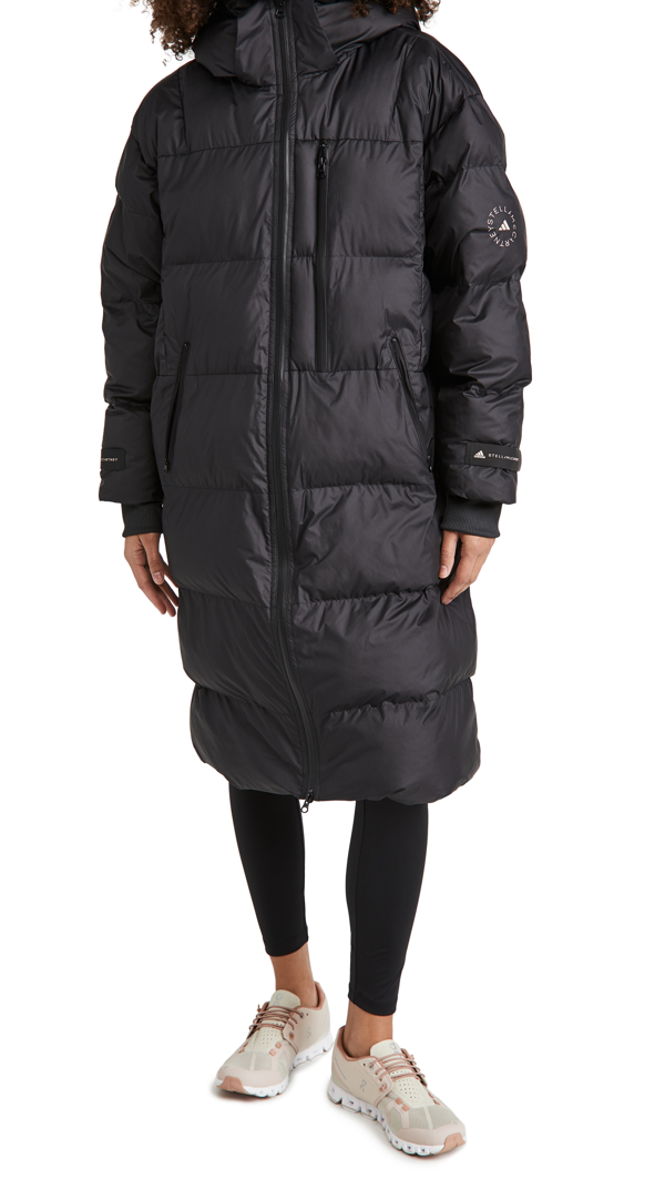 Adidas By Stella Mccartney Oversized Hooded Quilted Recycled Shell Coat In Black Modesens