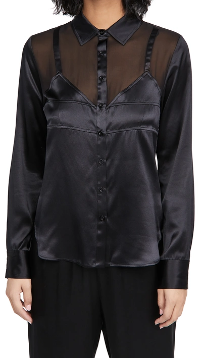 Shop Fleur Du Mal Silk Bra Detail Shirt In Black