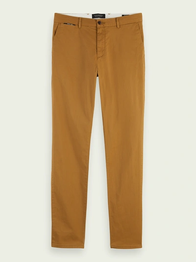 Shop Scotch & Soda Mott - Pima Cotton Chinos Super Slim Fit In Brown