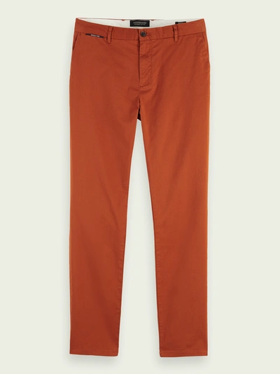 Shop Scotch & Soda Mott - Pima Cotton Chinos Super Slim Fit In Brown