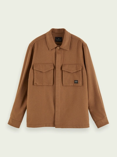 Shop Scotch & Soda Brushed Wool-blend Overshirt In Brown