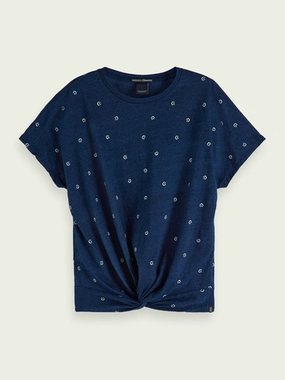 Shop Scotch & Soda 100% Cotton Short Sleeve Twist Front T-shirt In Blue