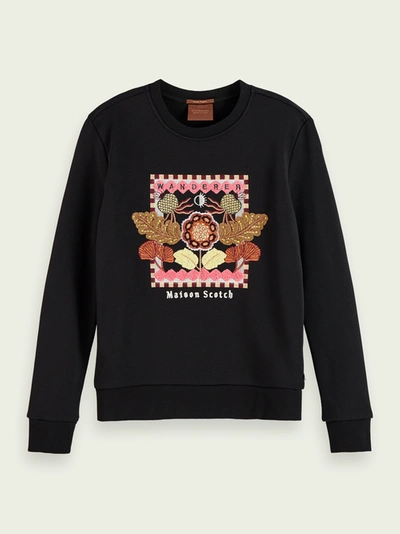 Shop Scotch & Soda Embroidered Cotton-blend Sweatshirt In Black