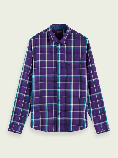Shop Scotch & Soda Regular Fit Long Sleeve Checked Shirt In Purple