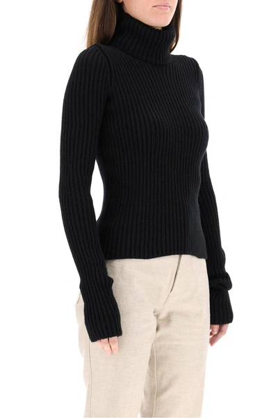 Shop Bottega Veneta Ribbed High Neck Sweater In Black