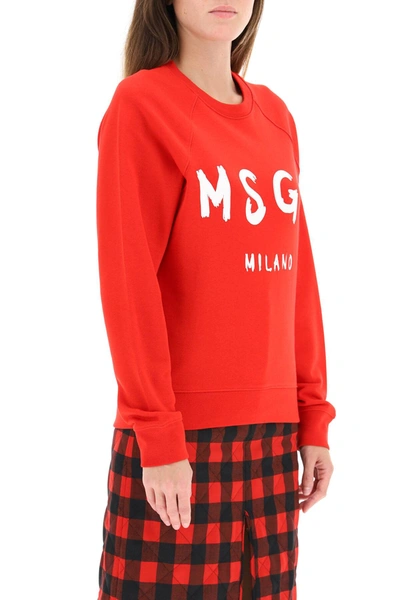 Shop Msgm Sweatshirt Logo Brush Print In Red,white