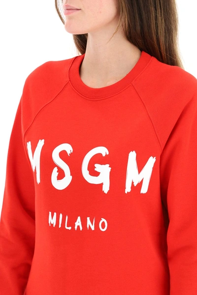 Shop Msgm Sweatshirt Logo Brush Print In Red,white