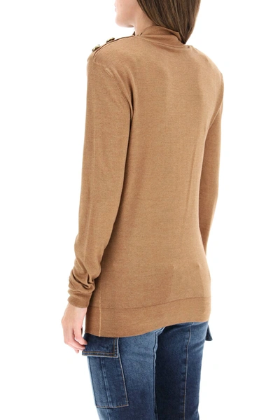 Shop Balmain Gold Button Pullover In Brown