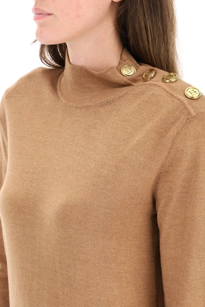 Shop Balmain Gold Button Pullover In Brown