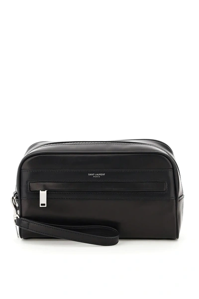 Shop Saint Laurent Pouch Room In Leather In Black