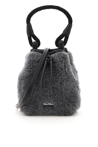 Shop Max Mara Eco Shearling Mini Bucket Bag In Grey