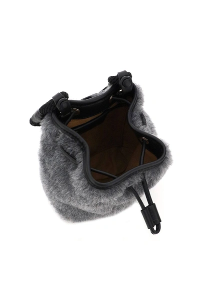 Shop Max Mara Eco Shearling Mini Bucket Bag In Grey