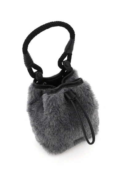 Shop Max Mara Eco Shearling Mini Bucket Bag In Grey