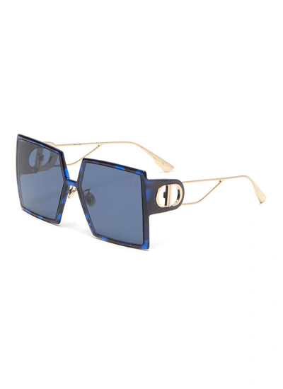 Shop Dior '30montaigne' Oversized Square Tortoiseshell Effect Sunglasses In Blue Tortoiseshell Effect