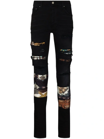 Shop Amiri Scarf Patch Detail Skinny Jeans In Black