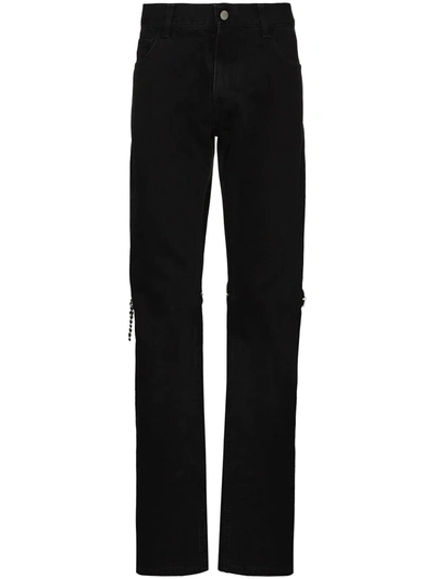 Shop Raf Simons Knee Zip Detail Jeans In Black