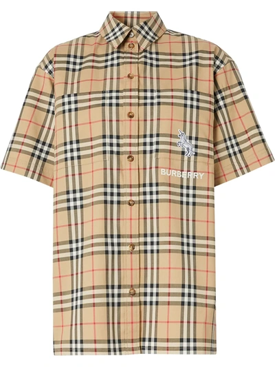 Shop Burberry Vintage Check Unicorn Patch Shirt In Neutrals