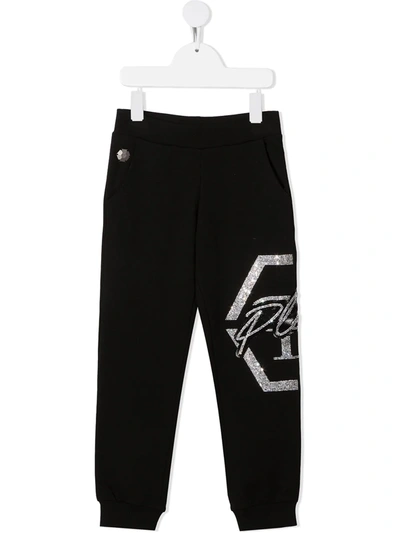 Shop Philipp Plein Hexagon Embellished Track Pants In Black