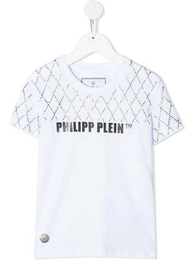 Shop Philipp Plein Junior Rhinestone-embellished Short Sleeved T-shirt In White