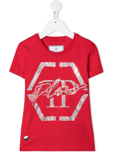 Philipp Plein Junior Hexagon Short Sleeved T-shirt In Red