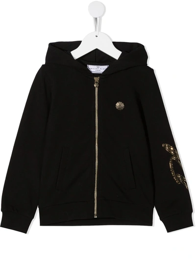 Shop Philipp Plein Junior Zip-through Hooded Sweatshirt In Black