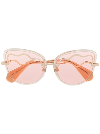 Shop Viktor & Rolf Squiggle Detail Cat Eye Sunglasses In Pink