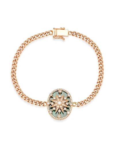 Shop Colette 18kt Rose Gold Cage Star Diamond And Malachite Bracelet In Silver