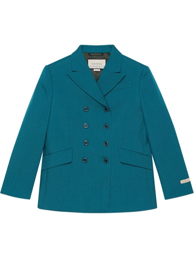 Shop Gucci Cropped Sleeves Blazer In Blue