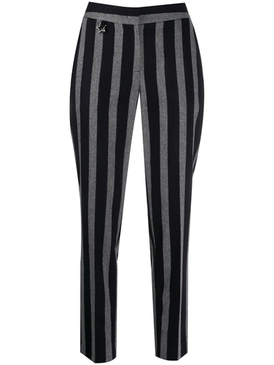 Shop Lorena Antoniazzi Striped Peg Trousers In Black