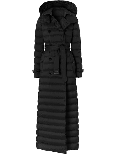 Shop Burberry Logo Appliqué Detachable Hood Puffer Coat In Black