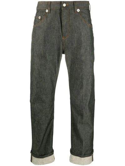 Shop Neil Barrett Turn-up Hem Straight-leg Jeans In Grey