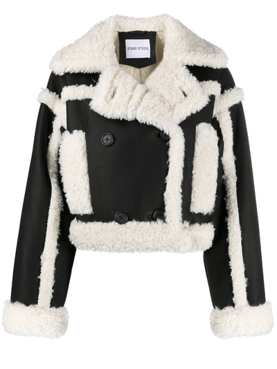 Shop Stand Studio Shearling Trim Crop Jacket In Black