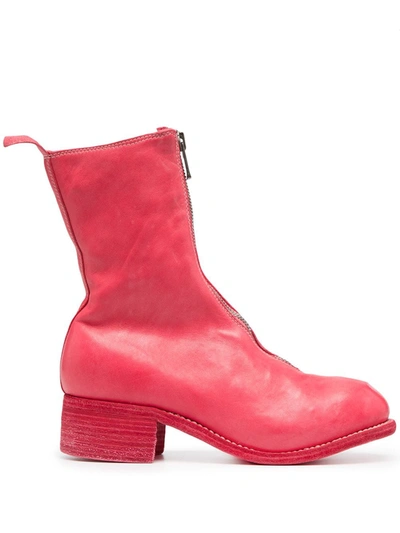 Shop Guidi Front Zip Leather Army Boots In Pink