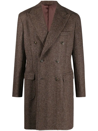 Shop Barba Herringbone-tweed Wool Coat In Brown