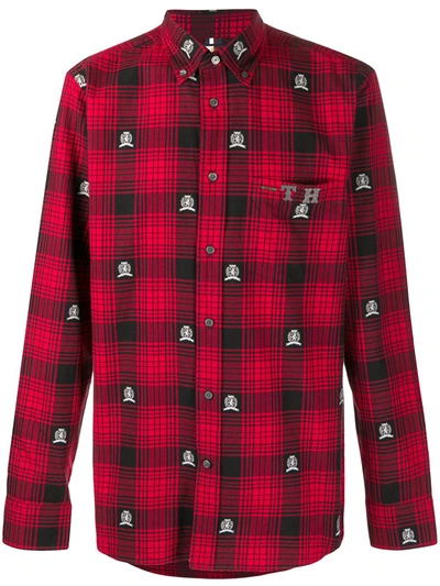 Shop Tommy Hilfiger Crest Check-print Cotton Shirt In Red