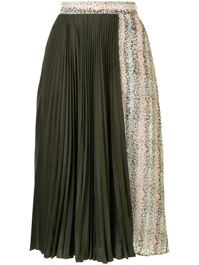 Shop Jw Anderson Printed Panel Pleated Skirt In Green