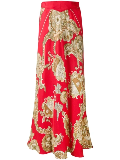 Pre-owned Hermes  Abstract Print Midi Skirt In Red