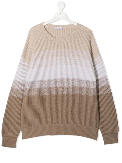 Shop Brunello Cucinelli Teen Striped Cashmere Jumper In Neutrals