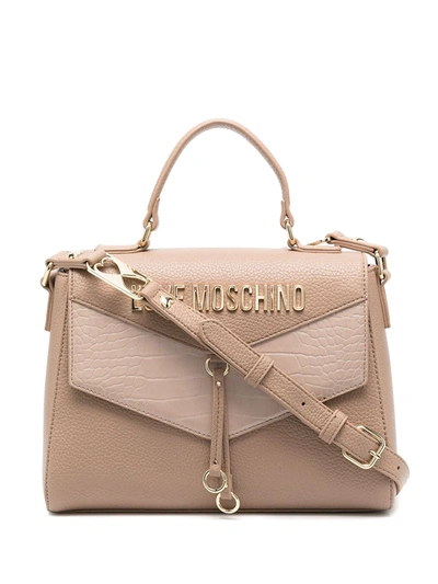 Shop Love Moschino Textured Logo Shoulder Bag In Neutrals