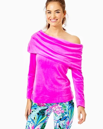 Shop Lilly Pulitzer Belinda Off-the-shoulder Velour Sweatshirt In Elderberry