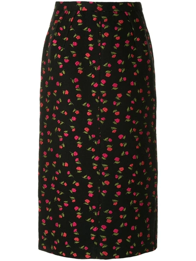 Shop N°21 Floral-embroidered Pencil Skirt In Black