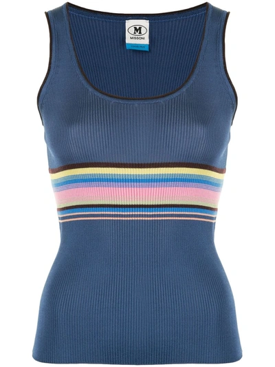 Shop M Missoni Striped Ribbed Tank Top In Blue