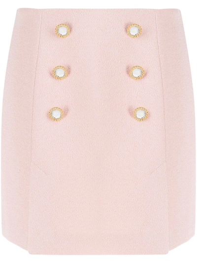 Shop Alessandra Rich Crystal Button Mini Skirt In Pink