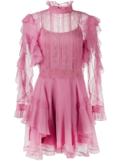 Shop Alberta Ferretti Ruffle-panelled Mini Dress In Pink